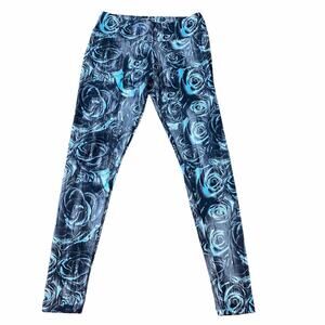 Marika Rose Print Ankle Leggings Black Blue Sz M